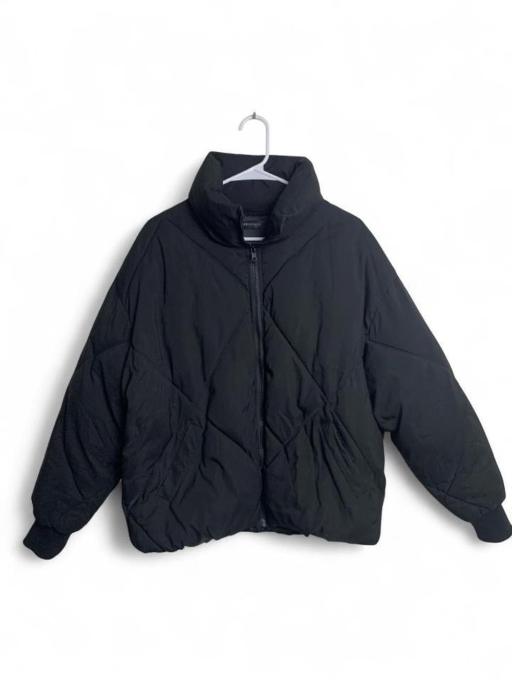 Merokeety Black Puffer Jacket Women Size M Diamond Quilt Streetwear Baggy Coat